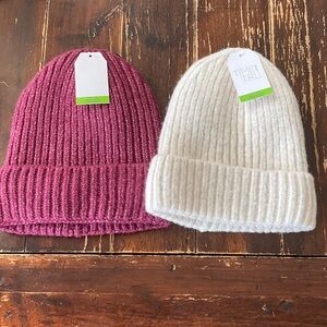 Time and Tru Ladies Ribbed Beanie Set - Pink & Cream